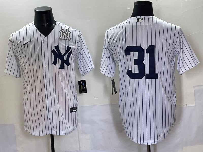 Men 2025 New York Yankees #31 No Name White Stripe Game Nike MLB Jersey style 08->new york yankees->MLB Jersey